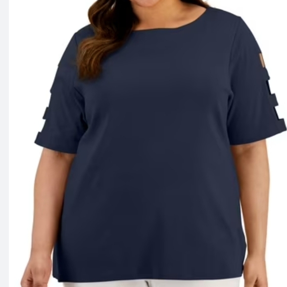 Karen Scott Tops - Karen Scott Navy 100% Cotton With Cut- Out Sleeves SZ 2X Preloved